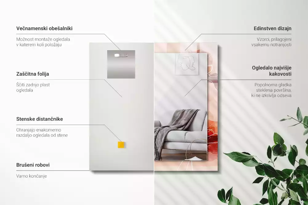 Obdélníkové dekorační zrcadlo na zeď abstraktní květinové motivy