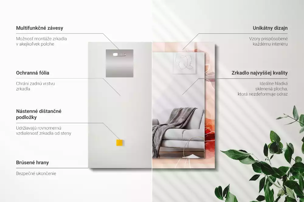Obdélníkové dekorační zrcadlo na zeď abstraktní květinové motivy
