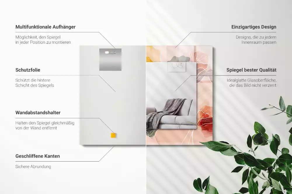 Obdélníkové dekorační zrcadlo na zeď abstraktní květinové motivy
