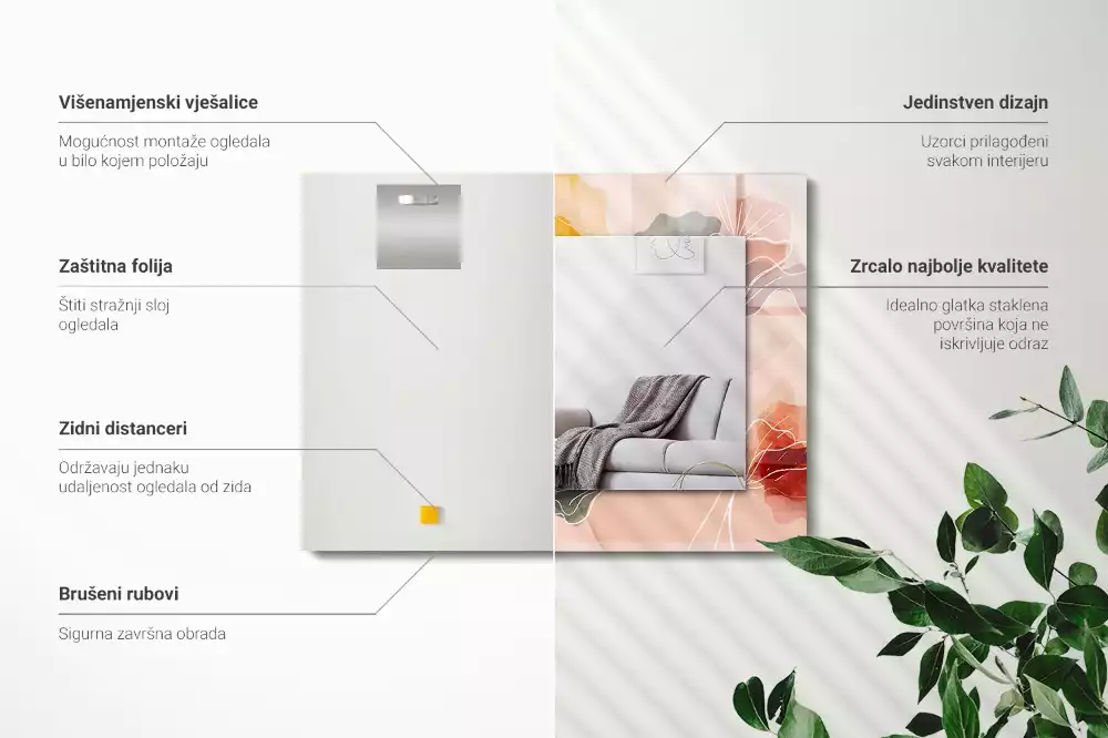 Obdélníkové dekorační zrcadlo na zeď abstraktní květinové motivy