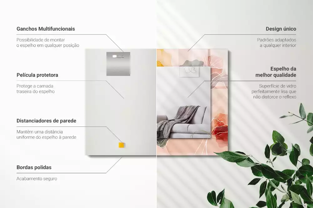 Obdélníkové dekorační zrcadlo na zeď abstraktní květinové motivy
