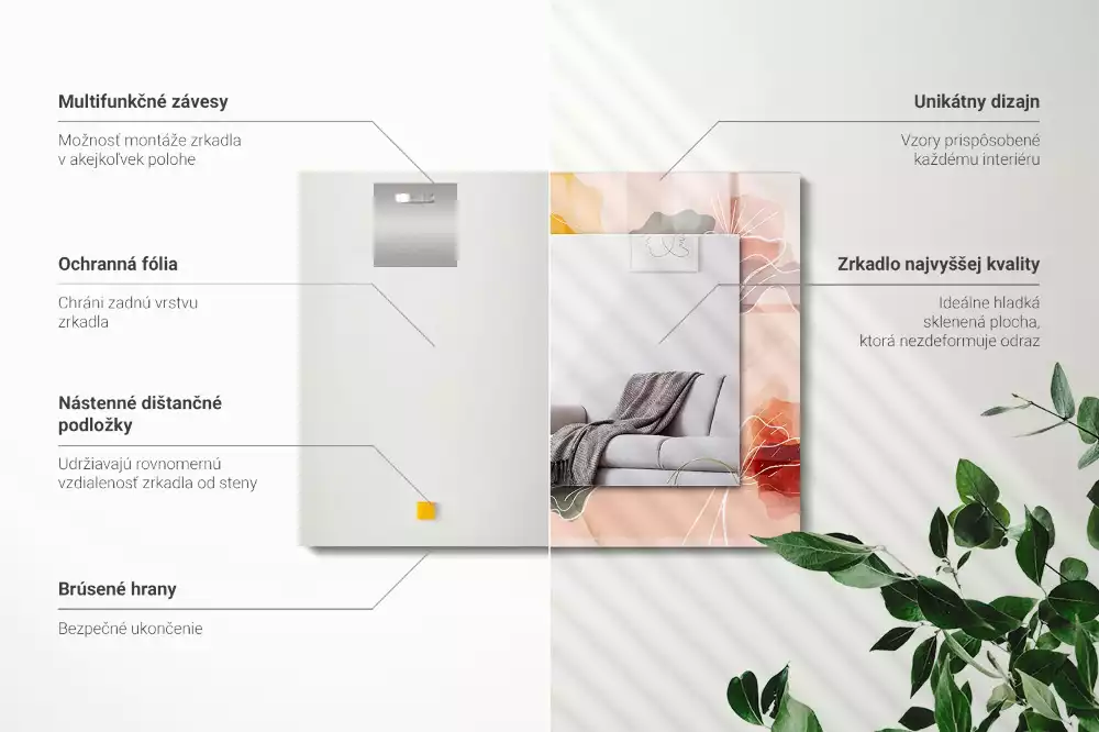 Obdélníkové dekorační zrcadlo na zeď abstraktní květinové motivy