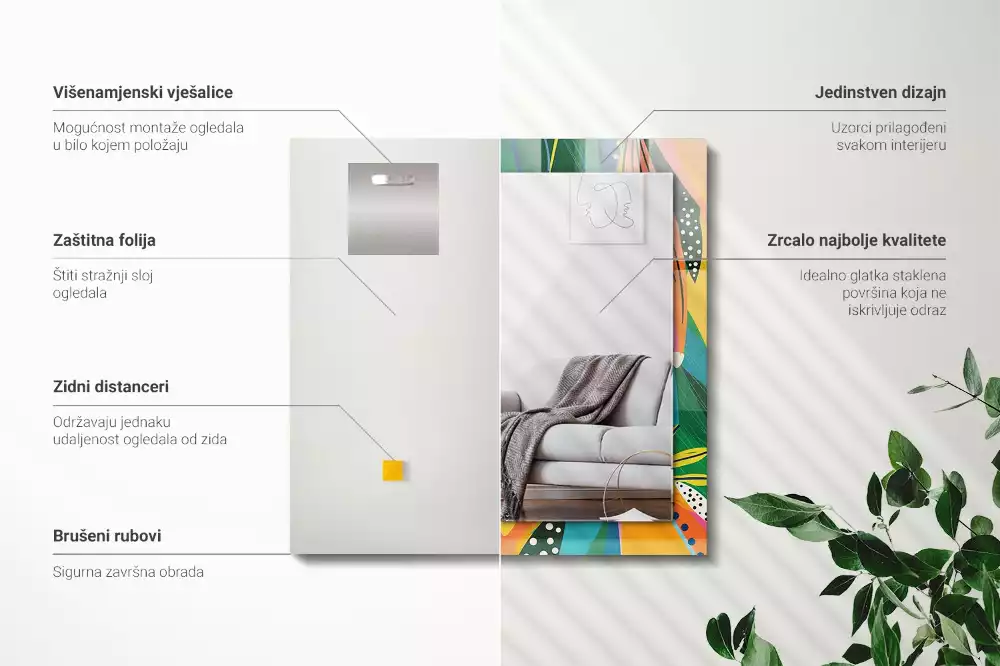 Obdélníkové zrcadlo s dekorem barevný abstraktní vzor