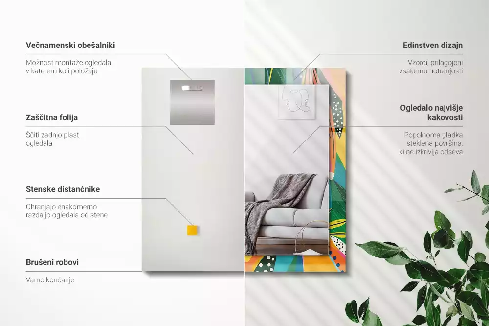 Obdélníkové zrcadlo s dekorem barevný abstraktní vzor