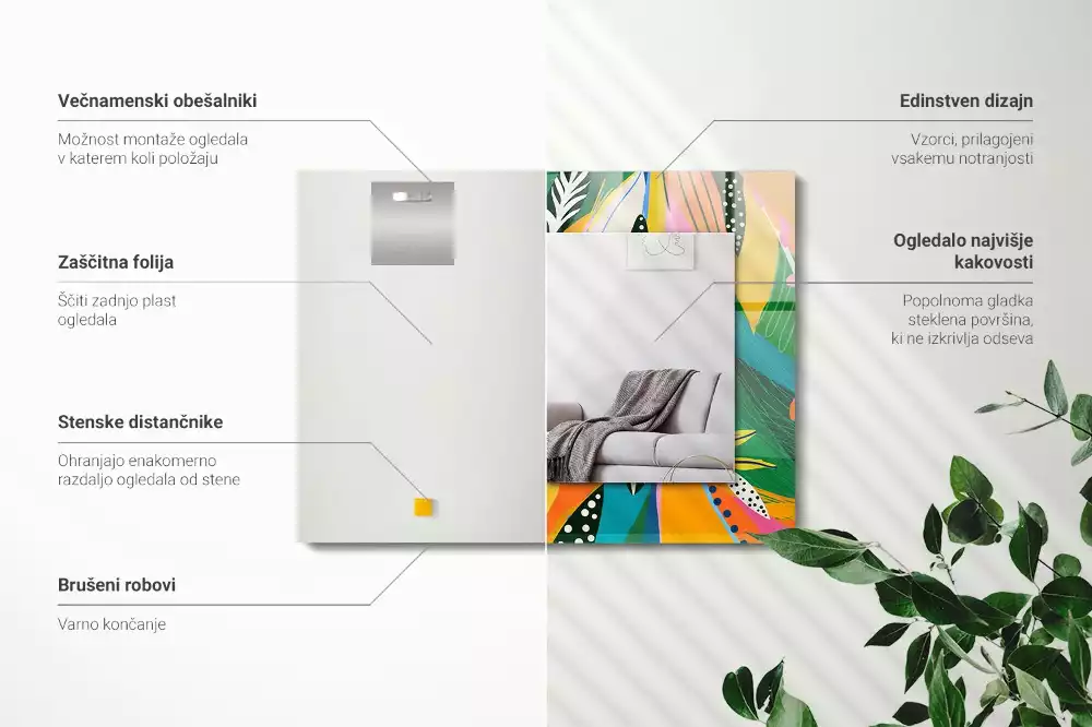 Obdélníkové zrcadlo s dekorem barevný abstraktní vzor