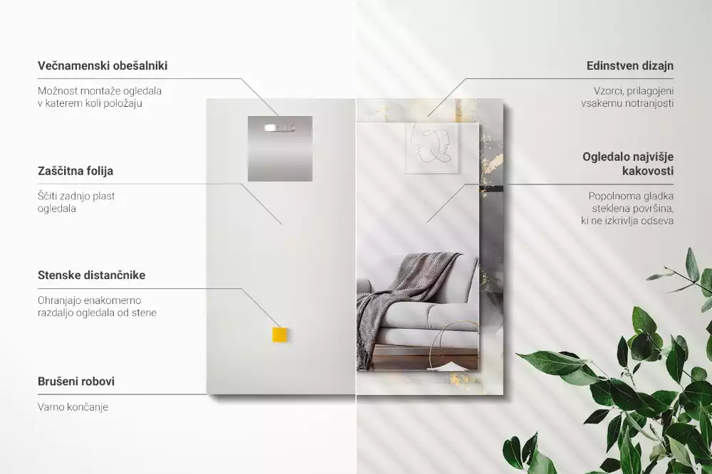 Obdélníkové dekorační zrcadlo na zeď moderní abstraktní umění