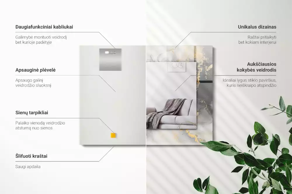 Obdélníkové dekorační zrcadlo na zeď moderní abstraktní umění