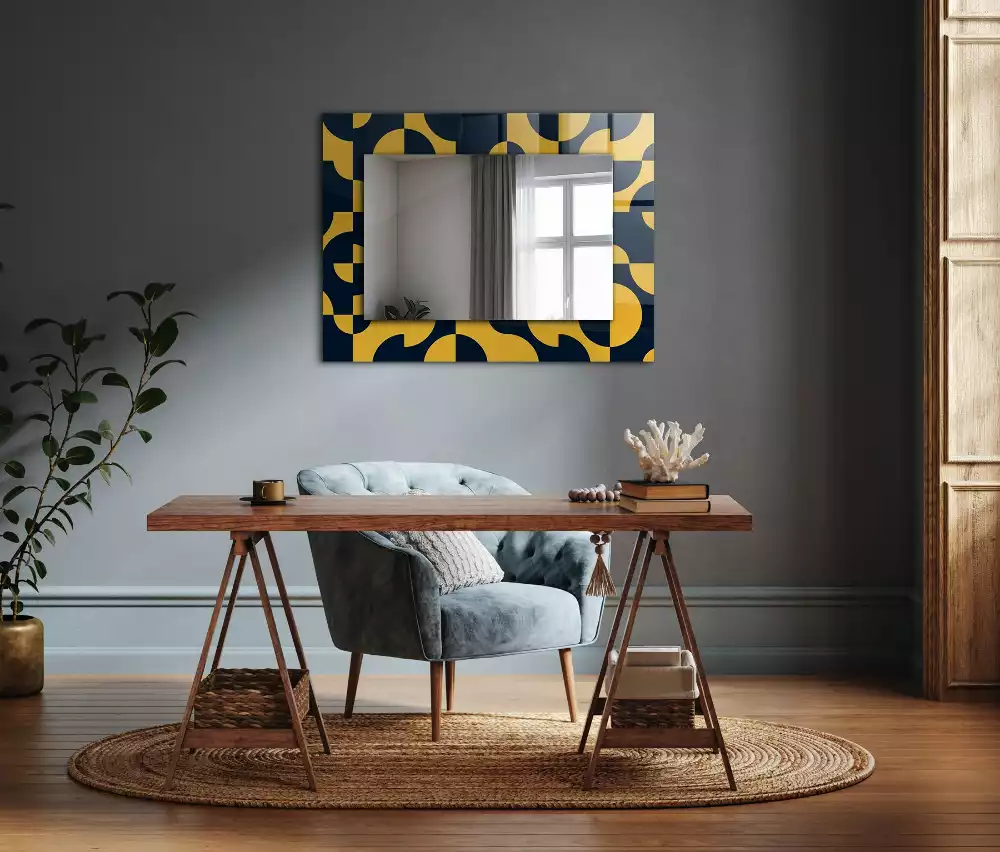 Obdélníkové dekorační zrcadlo na zeď abstraktní geometrický vzor