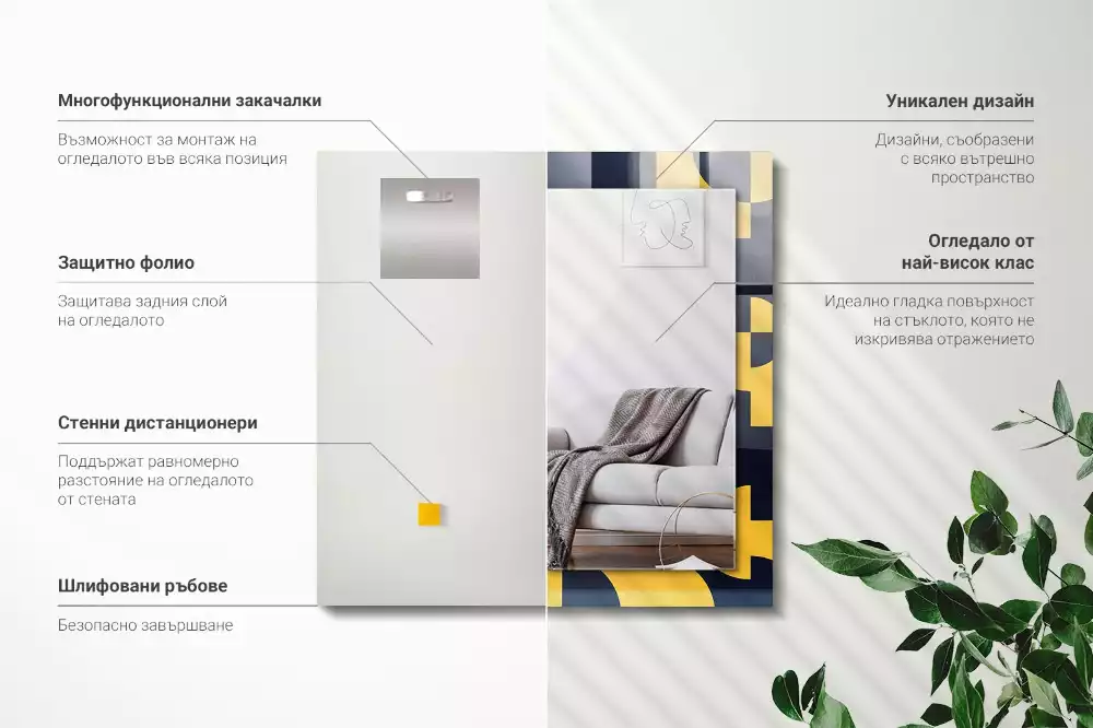 Obdélníkové dekorační zrcadlo na zeď abstraktní geometrický vzor