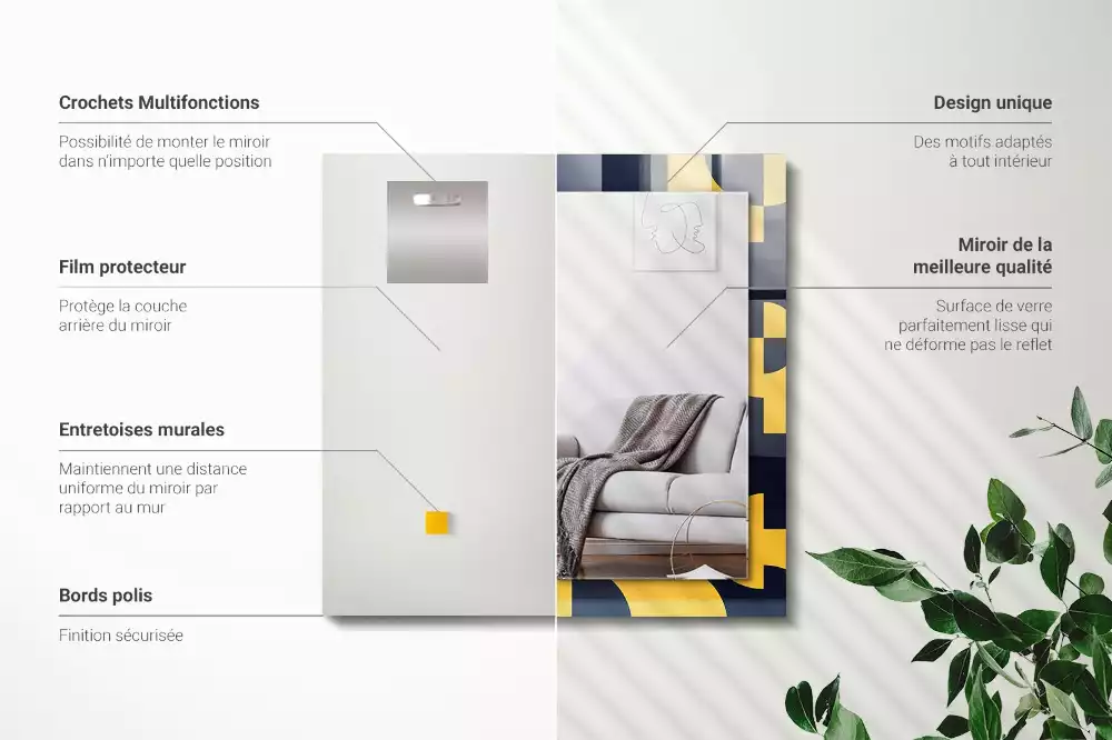 Obdélníkové dekorační zrcadlo na zeď abstraktní geometrický vzor