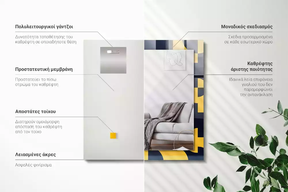 Obdélníkové dekorační zrcadlo na zeď abstraktní geometrický vzor