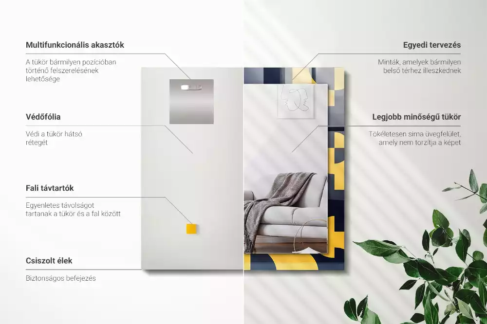Obdélníkové dekorační zrcadlo na zeď abstraktní geometrický vzor