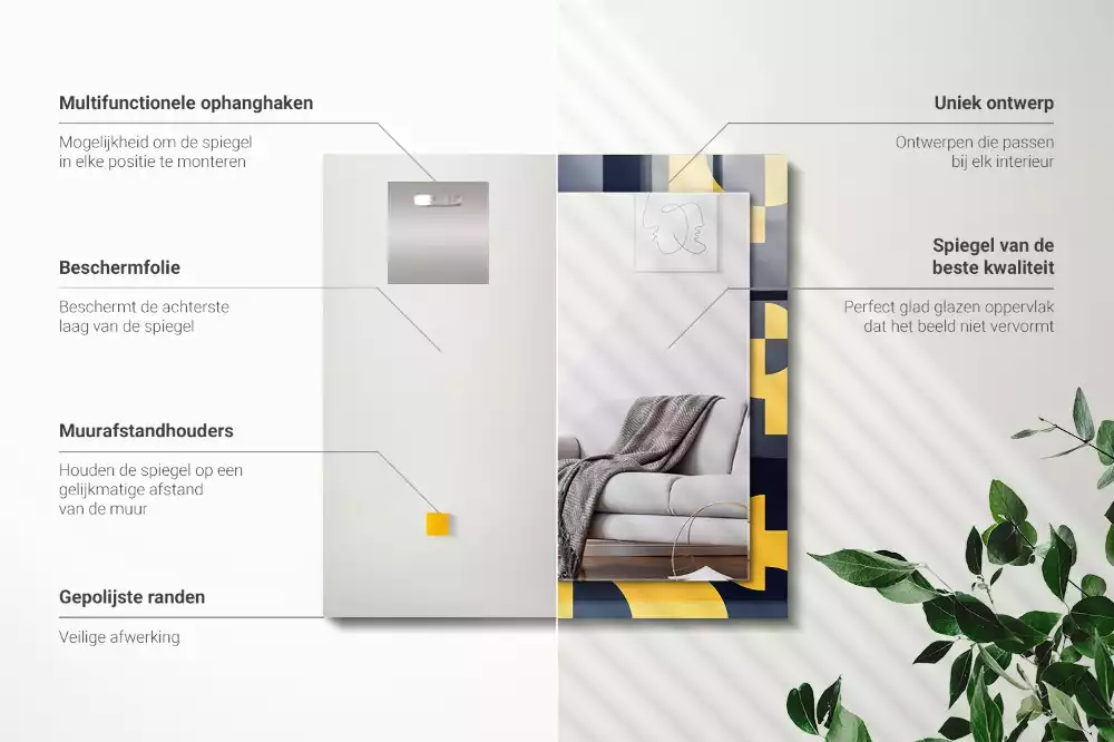 Obdélníkové dekorační zrcadlo na zeď abstraktní geometrický vzor