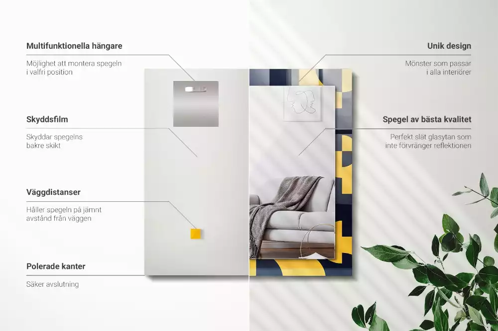 Obdélníkové dekorační zrcadlo na zeď abstraktní geometrický vzor