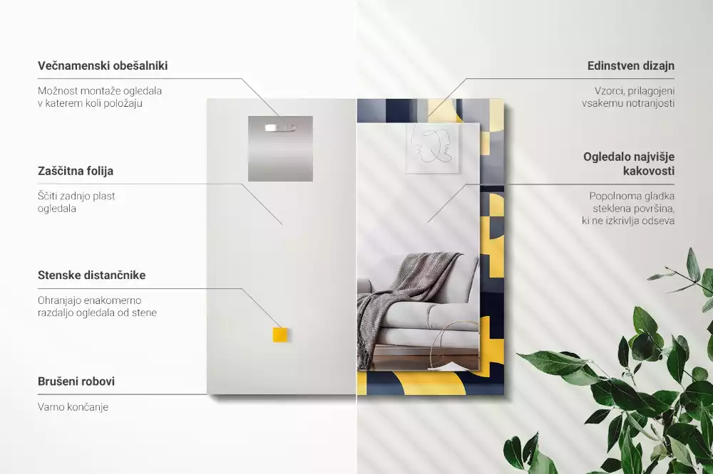 Obdélníkové dekorační zrcadlo na zeď abstraktní geometrický vzor