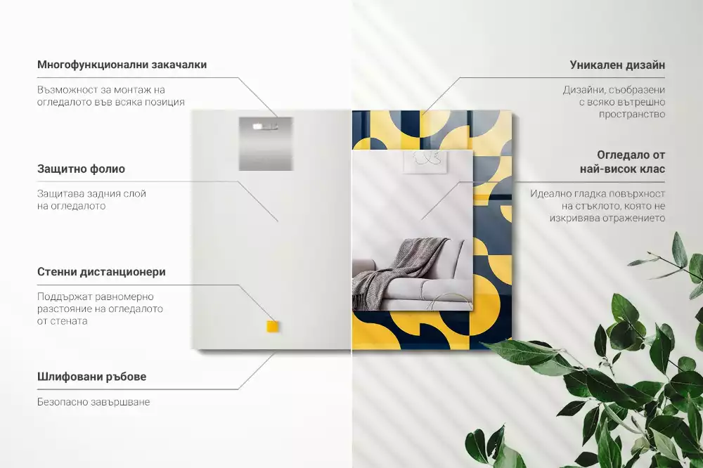 Obdélníkové dekorační zrcadlo na zeď abstraktní geometrický vzor