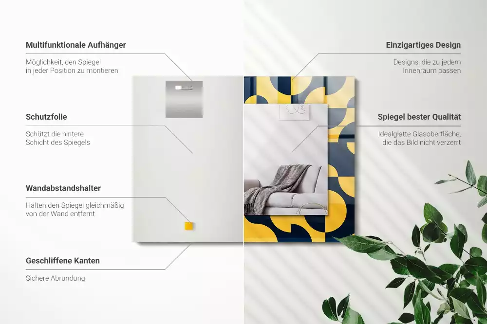 Obdélníkové dekorační zrcadlo na zeď abstraktní geometrický vzor