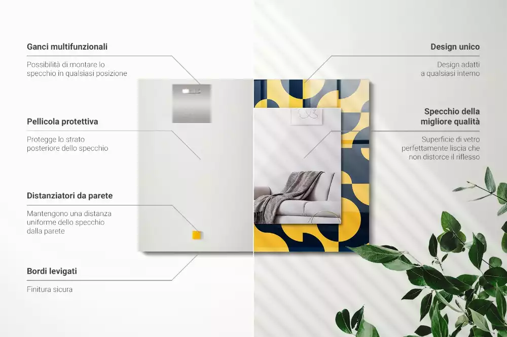 Obdélníkové dekorační zrcadlo na zeď abstraktní geometrický vzor