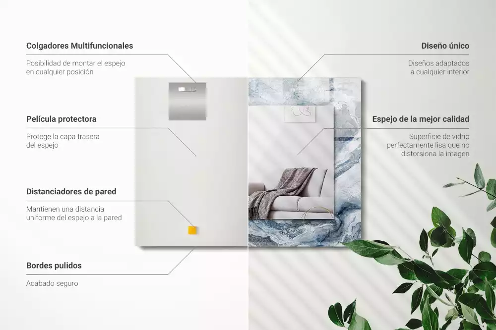 Obdélníkové zrcadlo rám s potiskem vícebarevný mramor