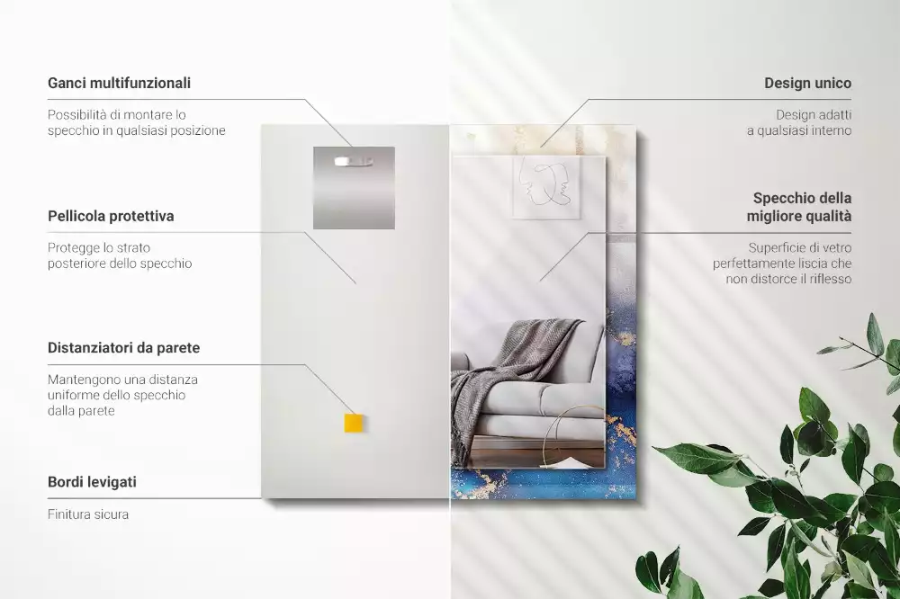 Obdélníkové zrcadlo s dekorem výtvarné abstraktní umění