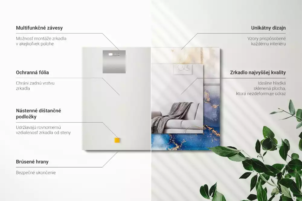 Obdélníkové zrcadlo s dekorem výtvarné abstraktní umění