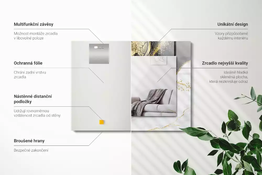 Obdélníkové dekorační zrcadlo na zeď zlaté abstraktní umění