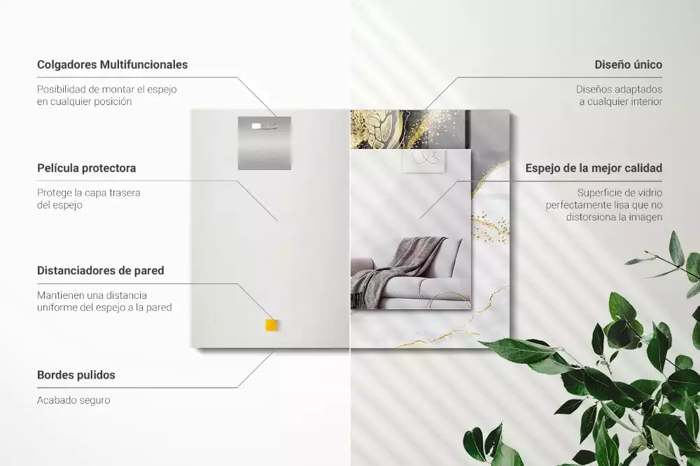 Obdélníkové dekorační zrcadlo na zeď zlaté abstraktní umění