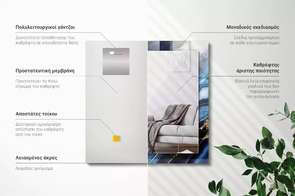 Obdélníkové zrcadlo s dekorem mramorové abstraktní umění