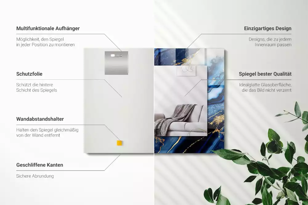 Obdélníkové zrcadlo s dekorem mramorové abstraktní umění