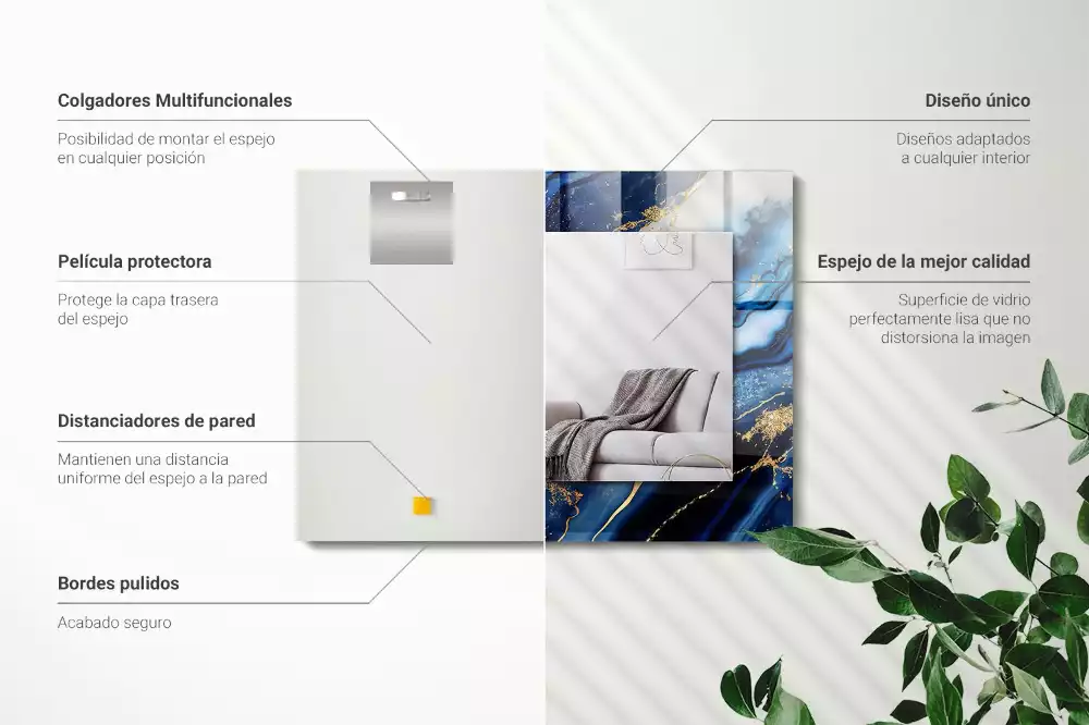 Obdélníkové zrcadlo s dekorem mramorové abstraktní umění