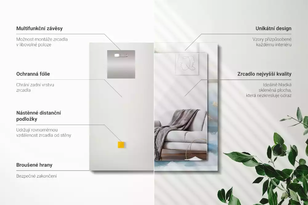 Obdélníkové dekorační zrcadlo na zeď hory v mlze