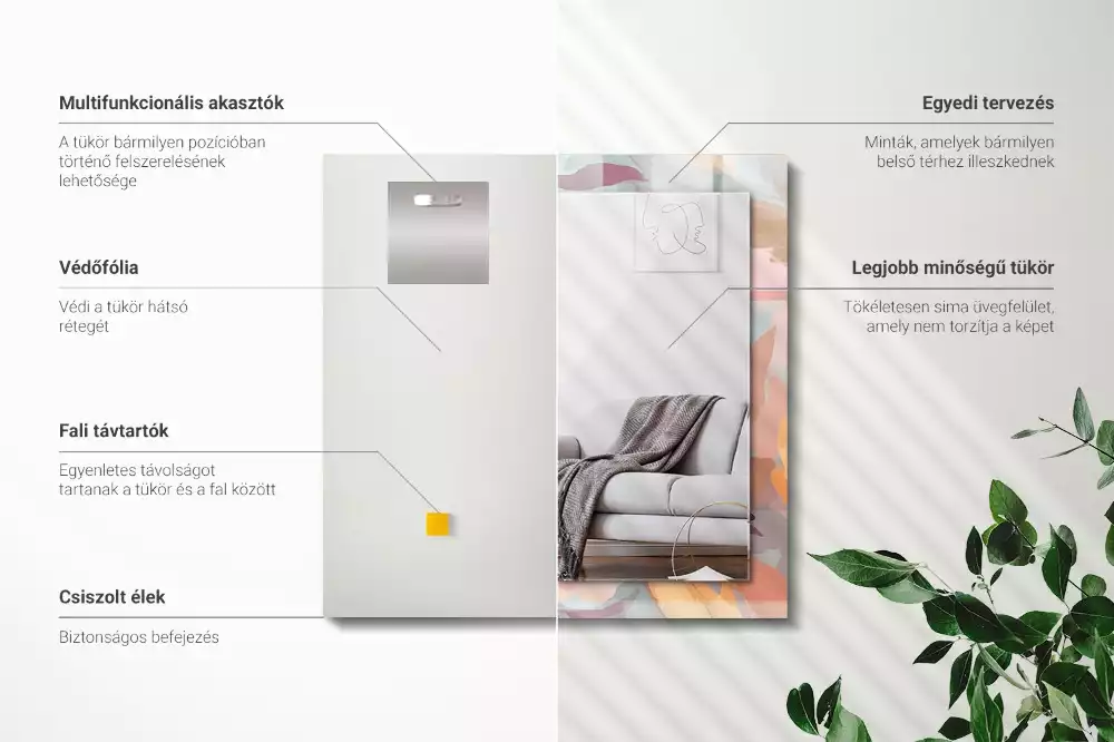 Obdélníkové zrcadlo s dekorem pastelové květiny a listy