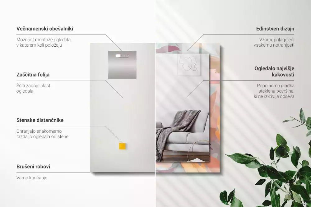 Obdélníkové zrcadlo s dekorem pastelové květiny a listy