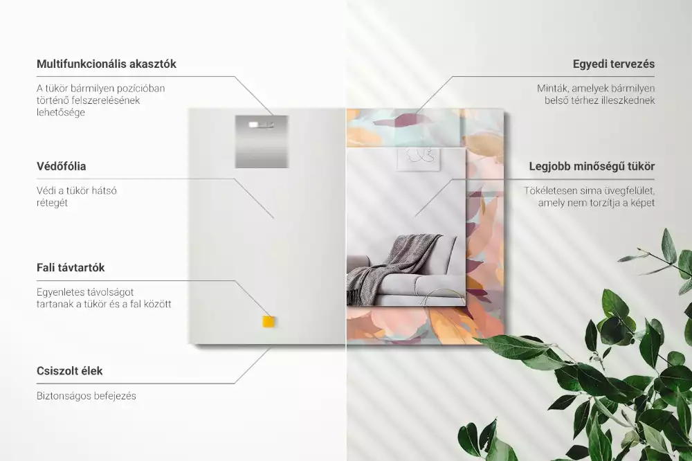 Obdélníkové zrcadlo s dekorem pastelové květiny a listy