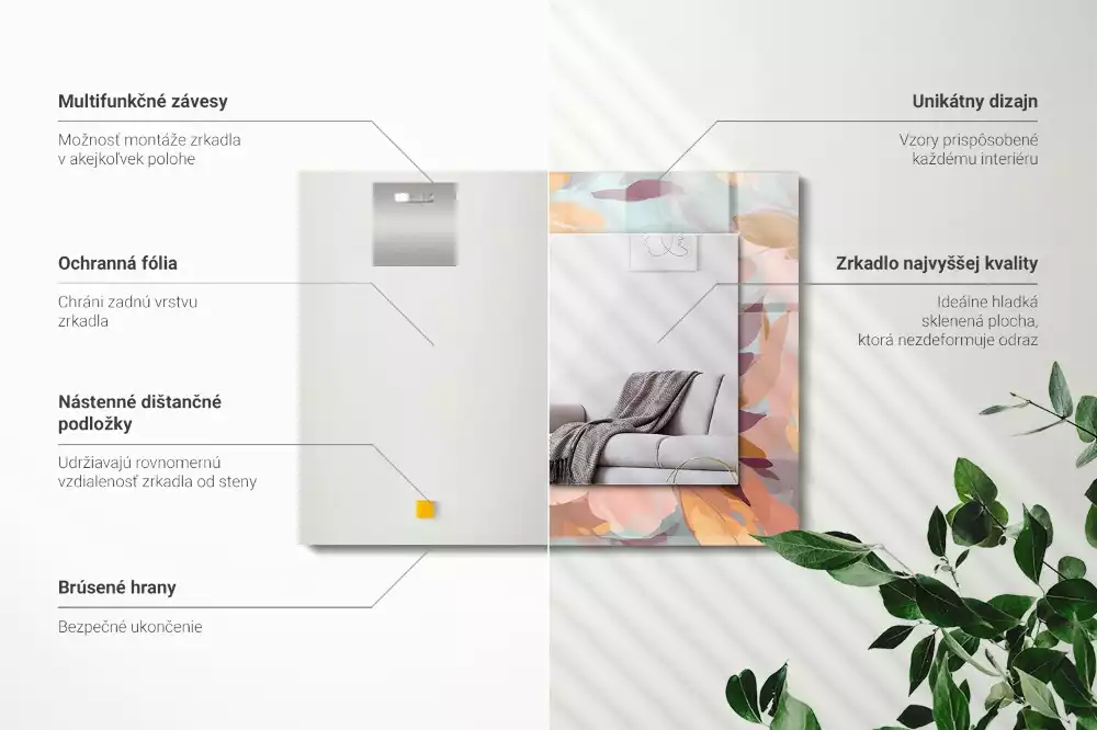 Obdélníkové zrcadlo s dekorem pastelové květiny a listy