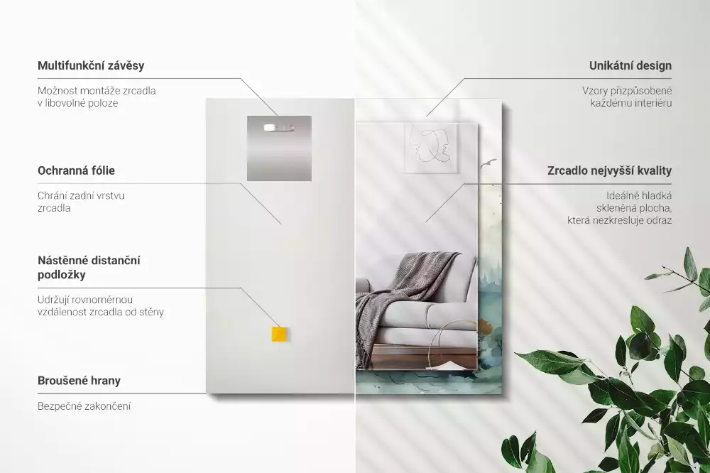 Obdélníkové dekorační zrcadlo na zeď les v mlze