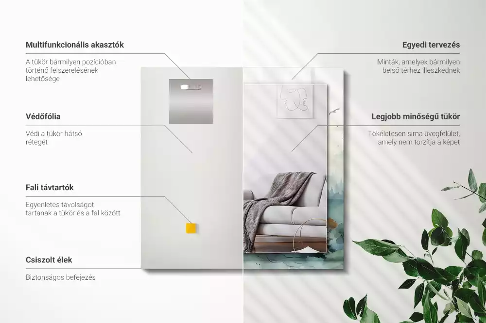 Obdélníkové dekorační zrcadlo na zeď les v mlze