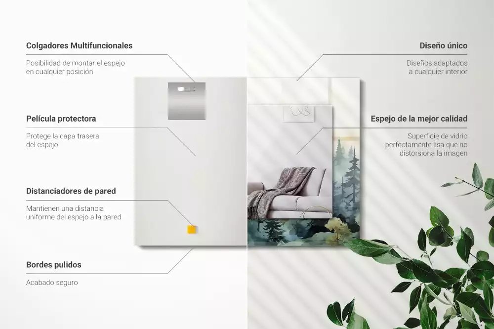 Obdélníkové dekorační zrcadlo na zeď les v mlze