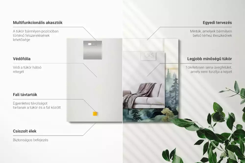 Obdélníkové dekorační zrcadlo na zeď les v mlze