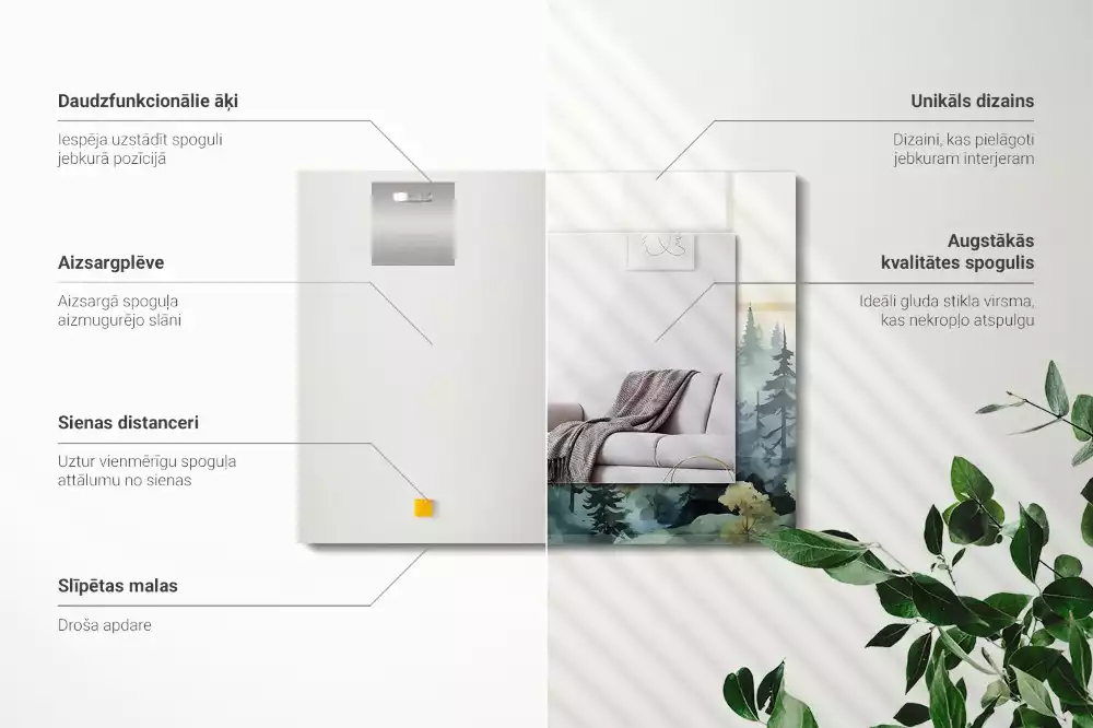 Obdélníkové dekorační zrcadlo na zeď les v mlze
