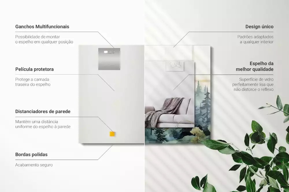 Obdélníkové dekorační zrcadlo na zeď les v mlze