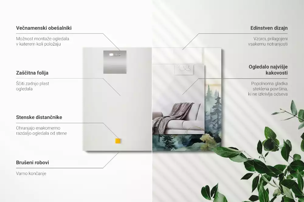 Obdélníkové dekorační zrcadlo na zeď les v mlze