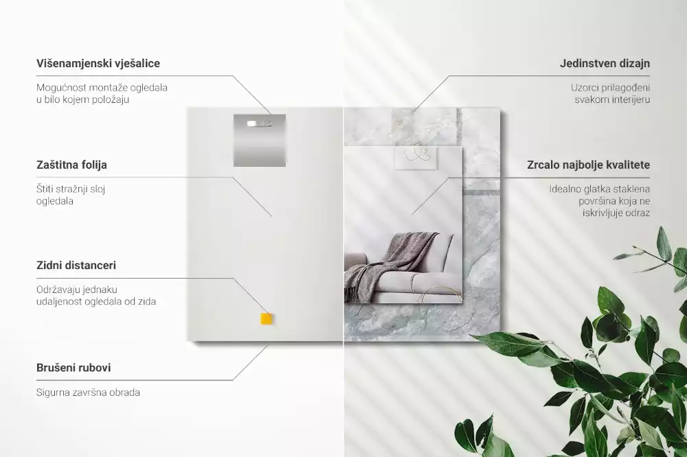 Obdélníkové zrcadlo rám s potiskem mramor se šedými žilkami