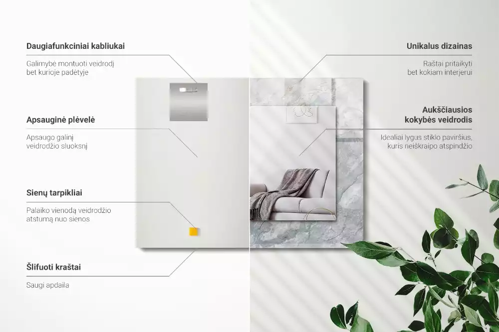 Obdélníkové zrcadlo rám s potiskem mramor se šedými žilkami