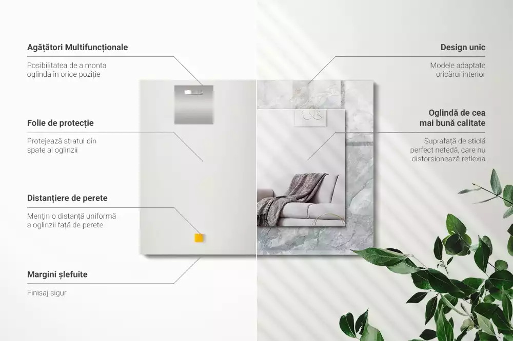 Obdélníkové zrcadlo rám s potiskem mramor se šedými žilkami