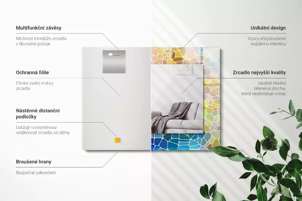 Obdélníkové zrcadlo rám s potiskem barevná abstraktní mozaika
