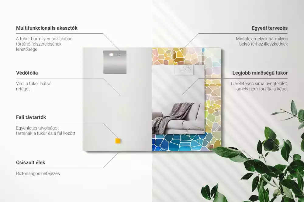 Obdélníkové zrcadlo rám s potiskem barevná abstraktní mozaika