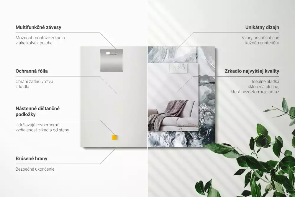 Obdélníkové zrcadlo s dekorem abstraktní malířská kompozice