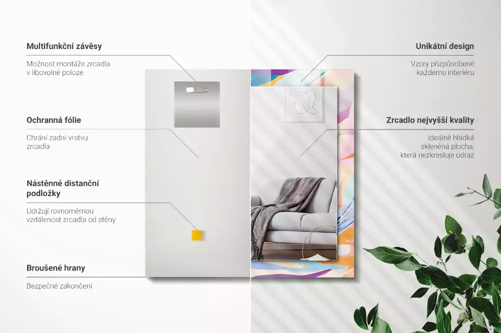 Obdélníkové dekorační zrcadlo na zeď abstraktní barevné tahy