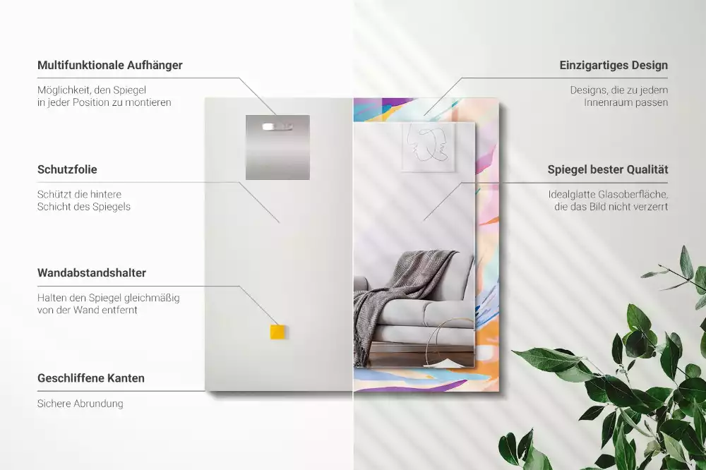 Obdélníkové dekorační zrcadlo na zeď abstraktní barevné tahy
